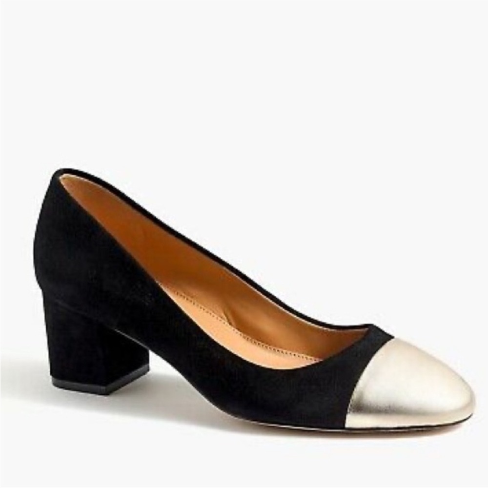 J. Crew Factory Bryn Black Suede w/Metallic Cap Toe Pumps 9